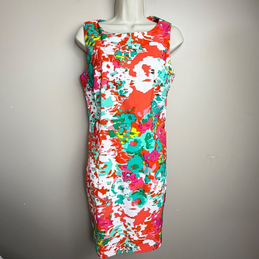 Alyx Limited Womens Abstract Multi Floral Sheath Dress Orange Teal Pink Size 10